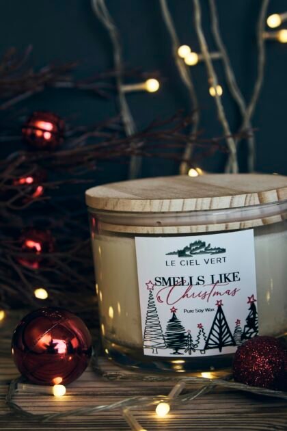 Smells Like Christmas natural soy wax candle 200g by Le Ciel Vert in glass jar