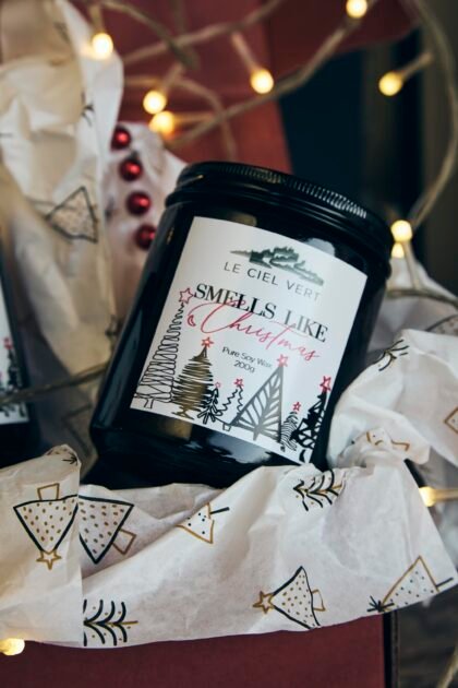 Smells Like Christmas natural soy wax candle 200g by Le Ciel Vert in glass jar