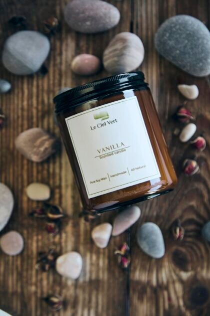 Vanilla Natural Soy Wax Candle in glass jar by Le Ciel Vert
